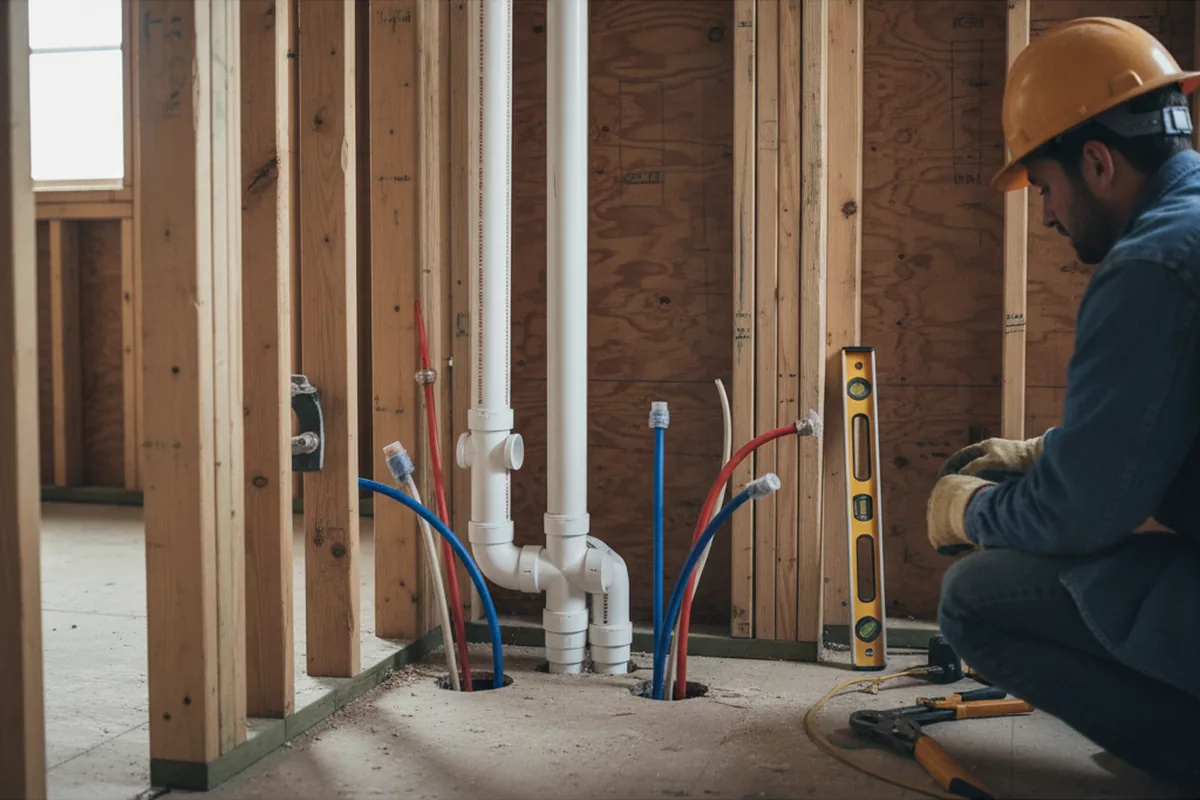 Drain and supply rough-in during Garbage Disposal Repair in Wells